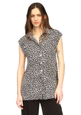 MICHAEL Michael Kors Women's Cheetah Snap Utility Tunic Top, Medium -  0196237901163