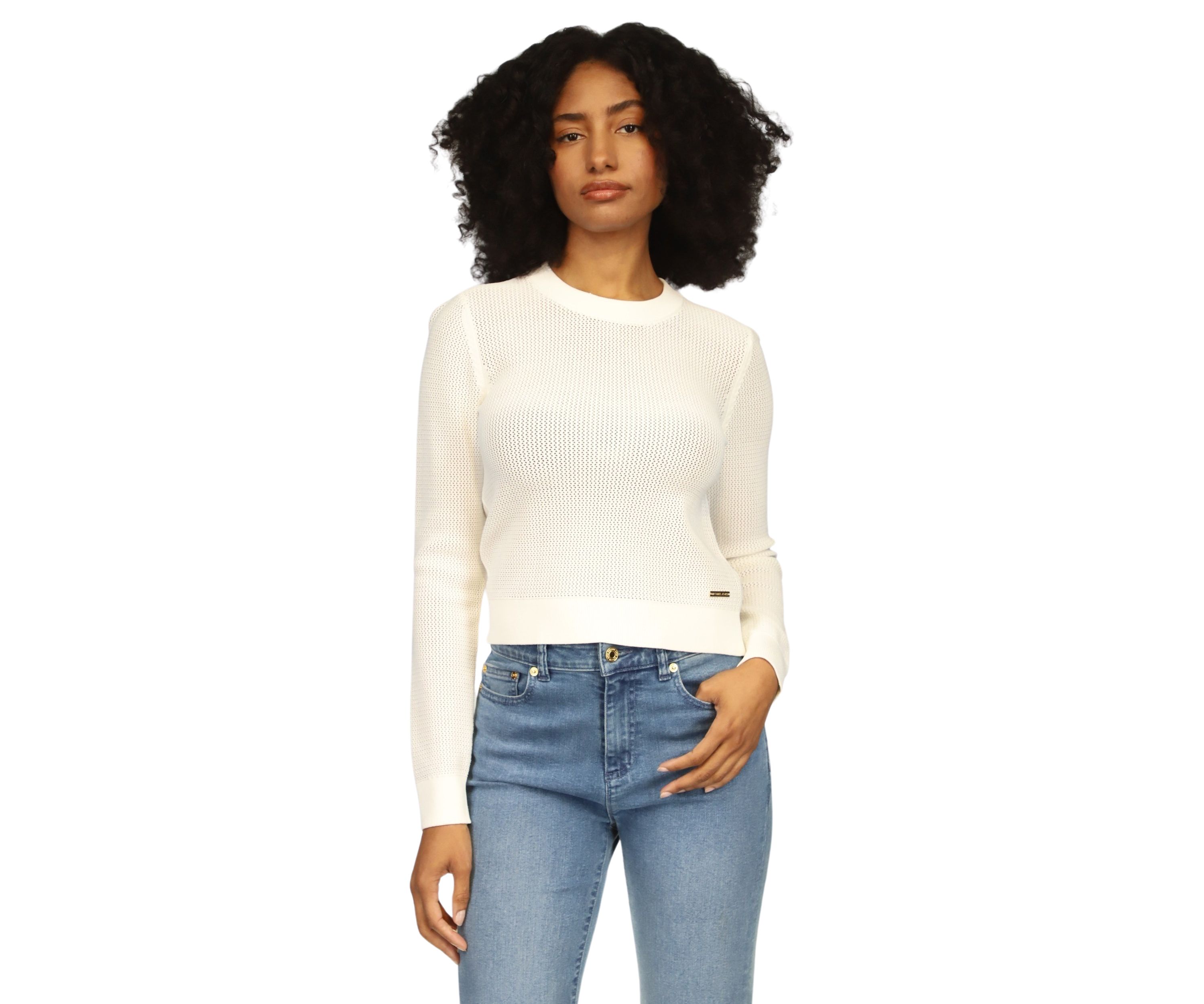 Womens Mesh Crew Neck Sweater