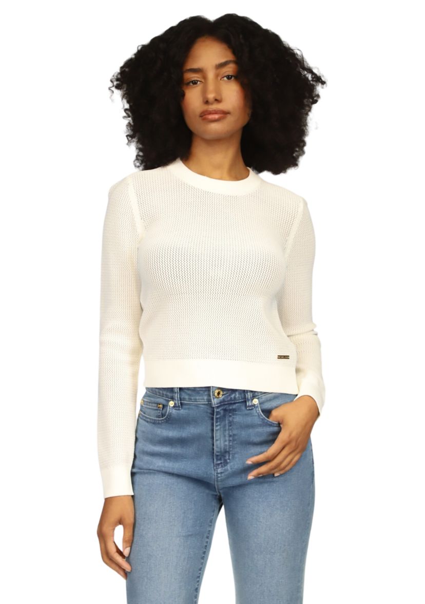 Womens Mesh Crew Neck Sweater