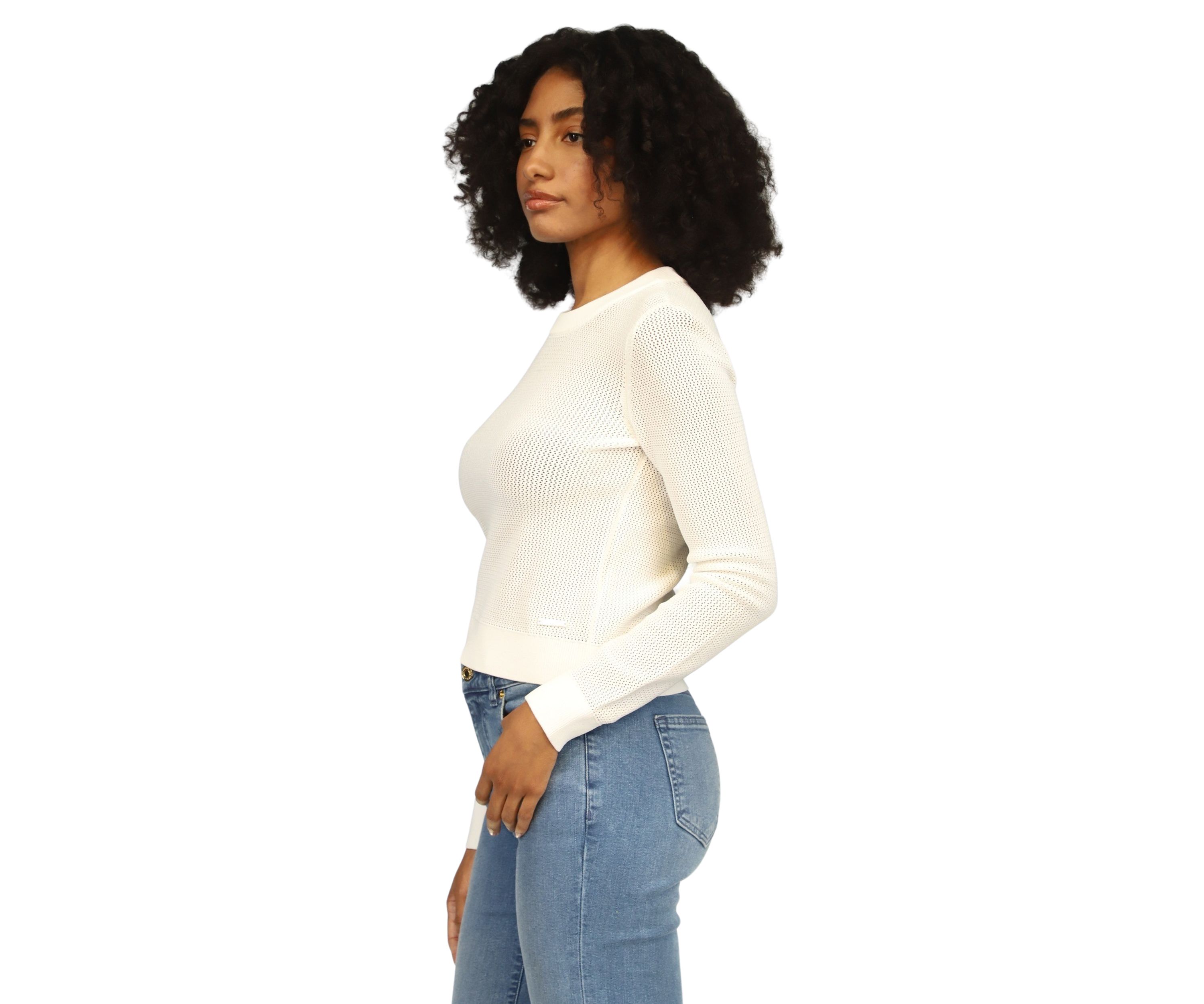 Womens Mesh Crew Neck Sweater