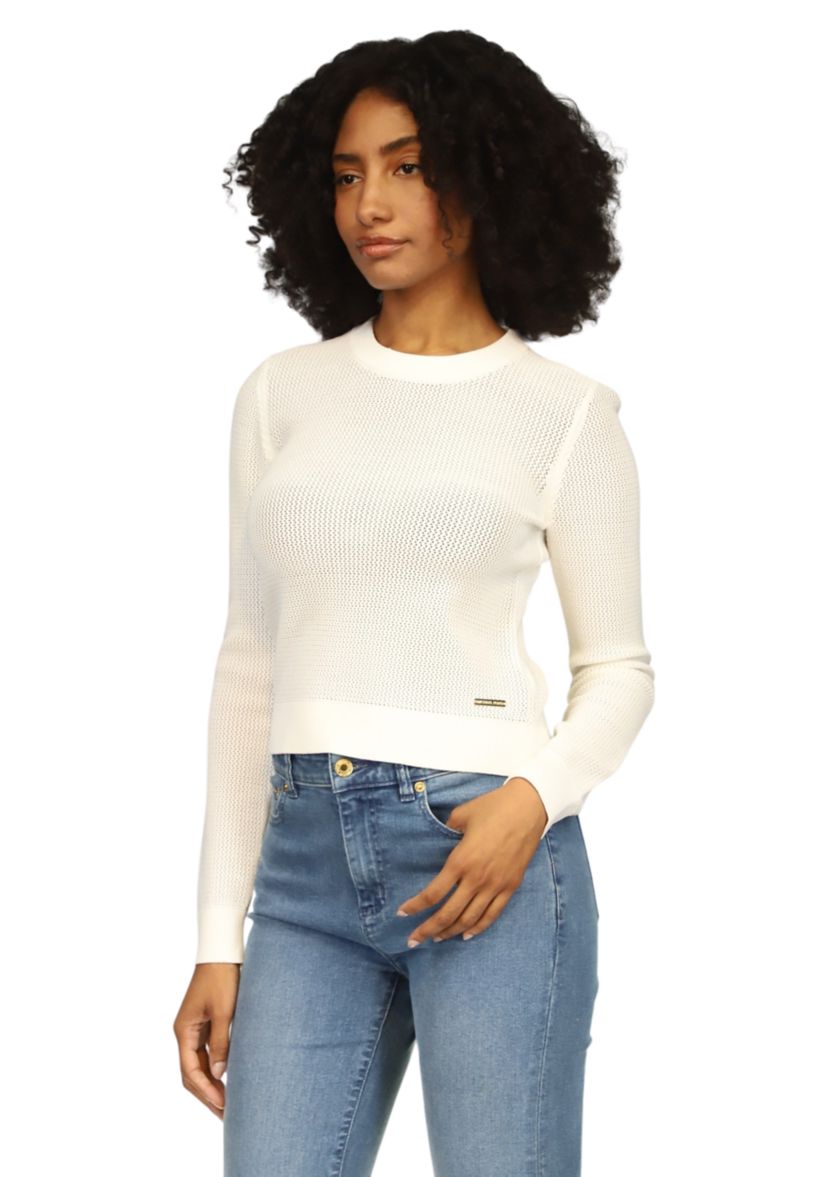 Womens Mesh Crew Neck Sweater