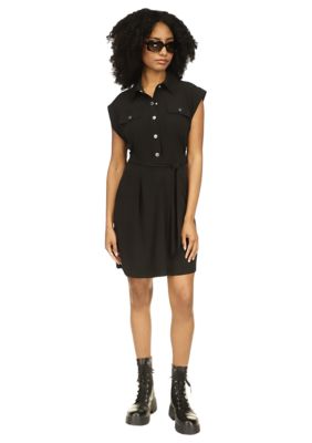 MICHAEL Michael Kors Women's Snap Utility Flare Mini Dress, Black, Large -  0196237903013