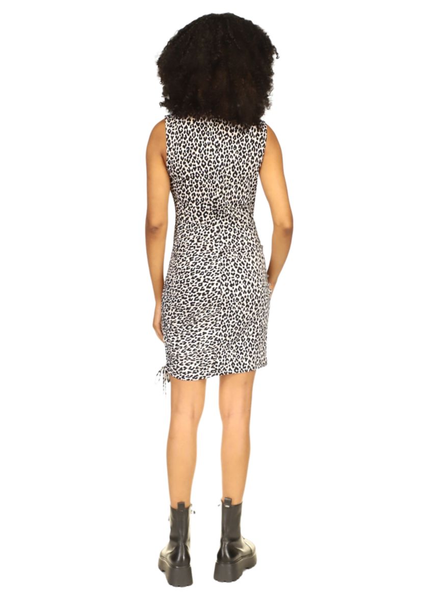 Womens Sleeveless Side Ruched Animal Print Dress