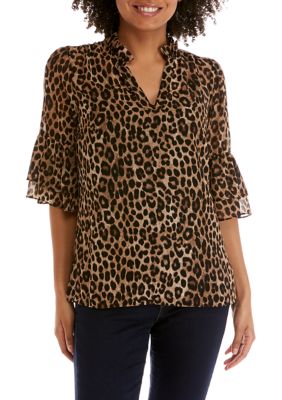 MICHAEL Michael Kors Women's Cheetah Flutter Bell Sleeve Top | belk