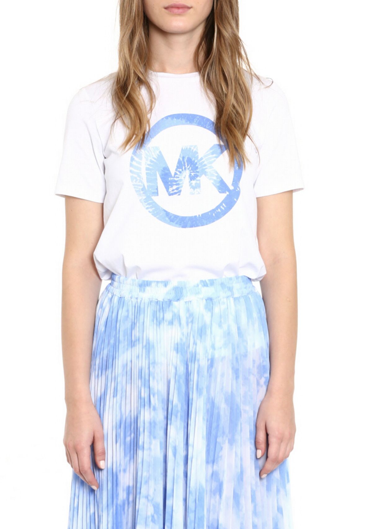 Womens Blue Circle Tie Dye Graphic Top  