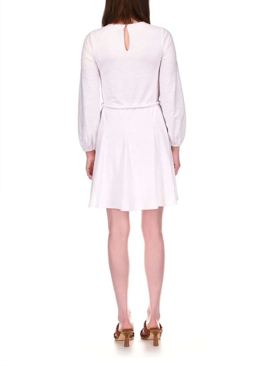 Womens Long Sleeve Eyelet Dress with Belt