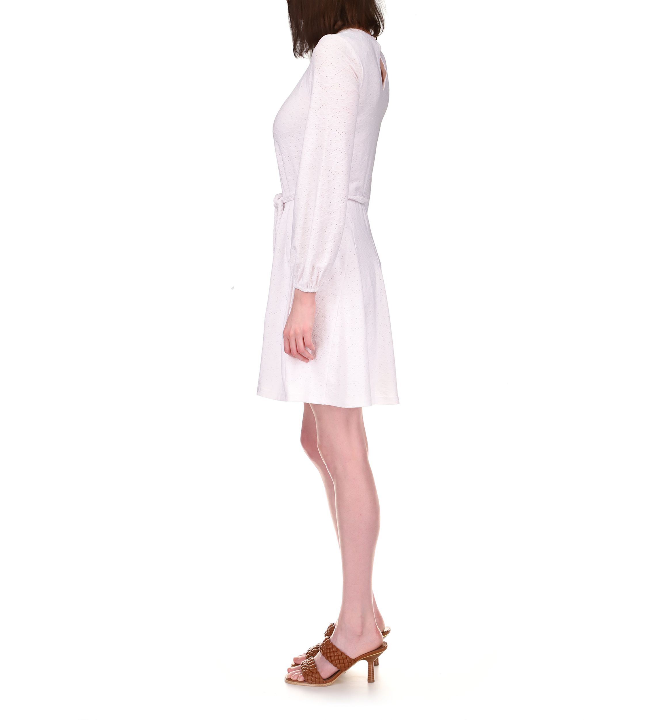 Womens Long Sleeve Eyelet Dress with Belt