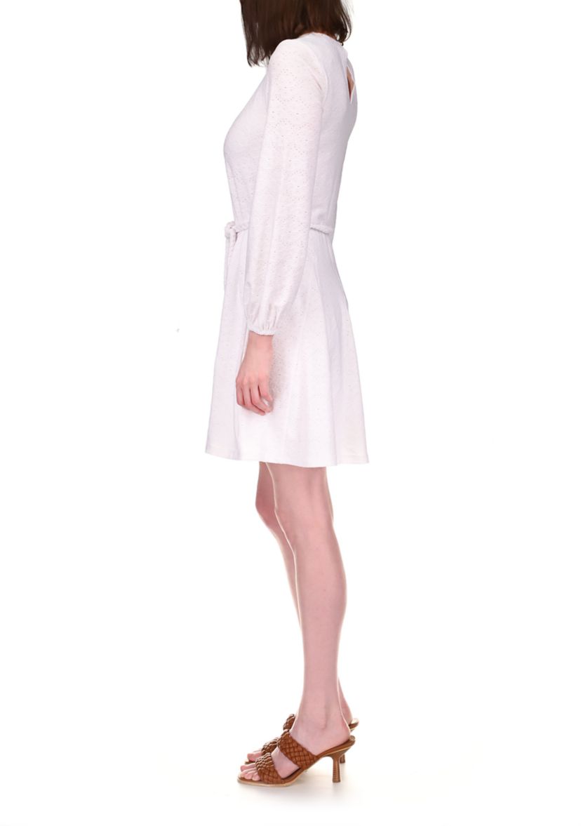 Womens Long Sleeve Eyelet Dress with Belt