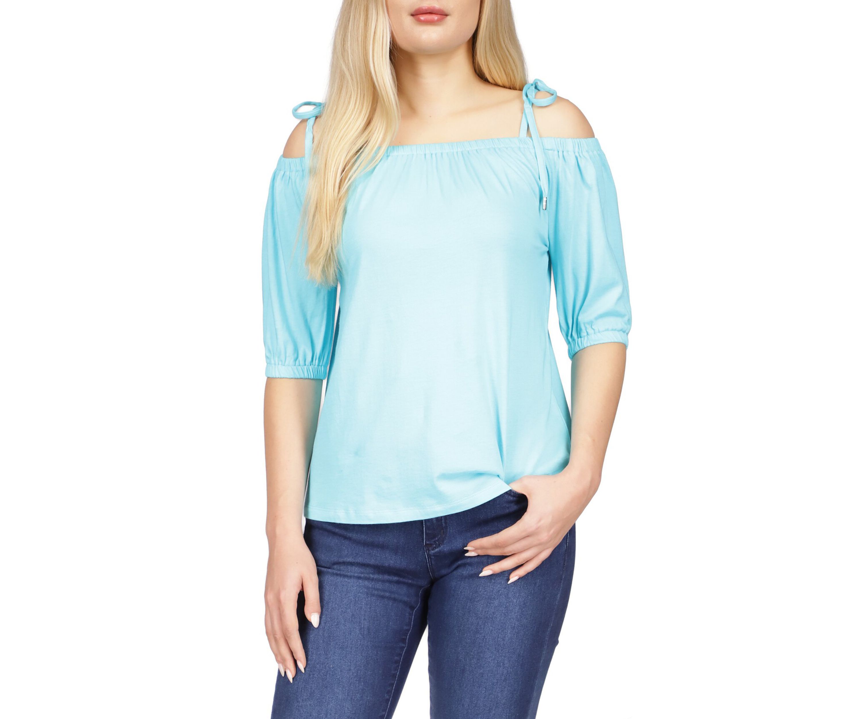 Womens Off the Shoulder Elbow Sleeve Top
