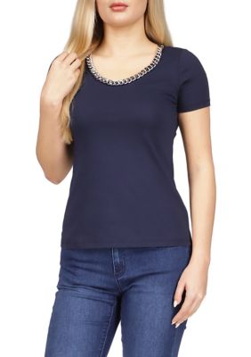 MICHAEL Michael Kors Women's Chain Scoop Neck Short Sleeve T-Shirt | belk