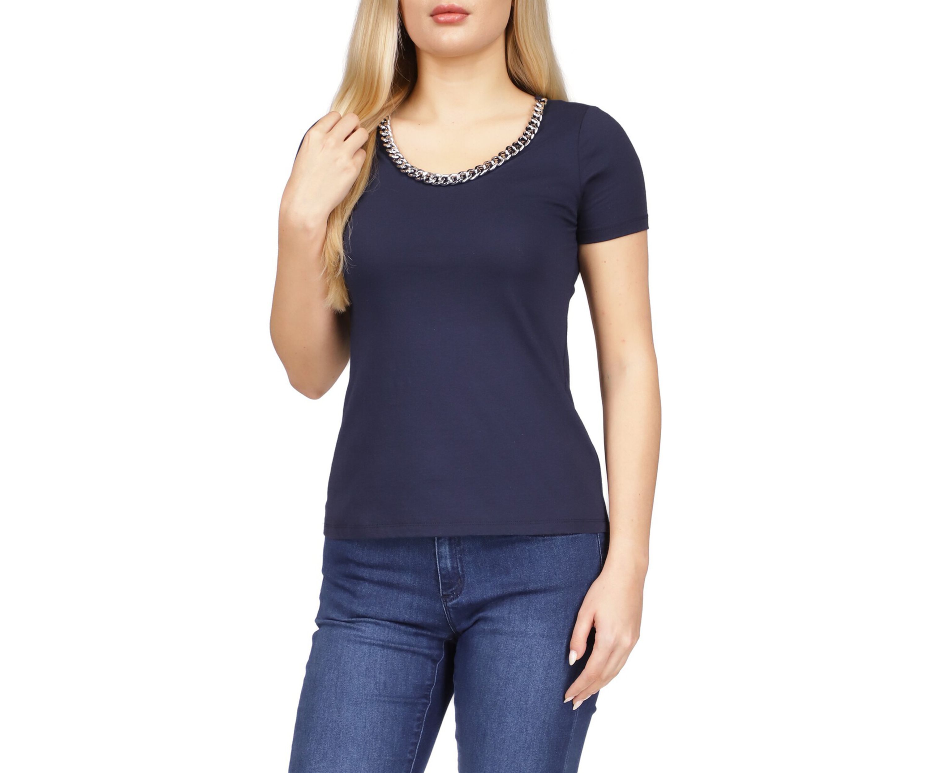 Womens Chain Scoop Neck Short Sleeve T-Shirt