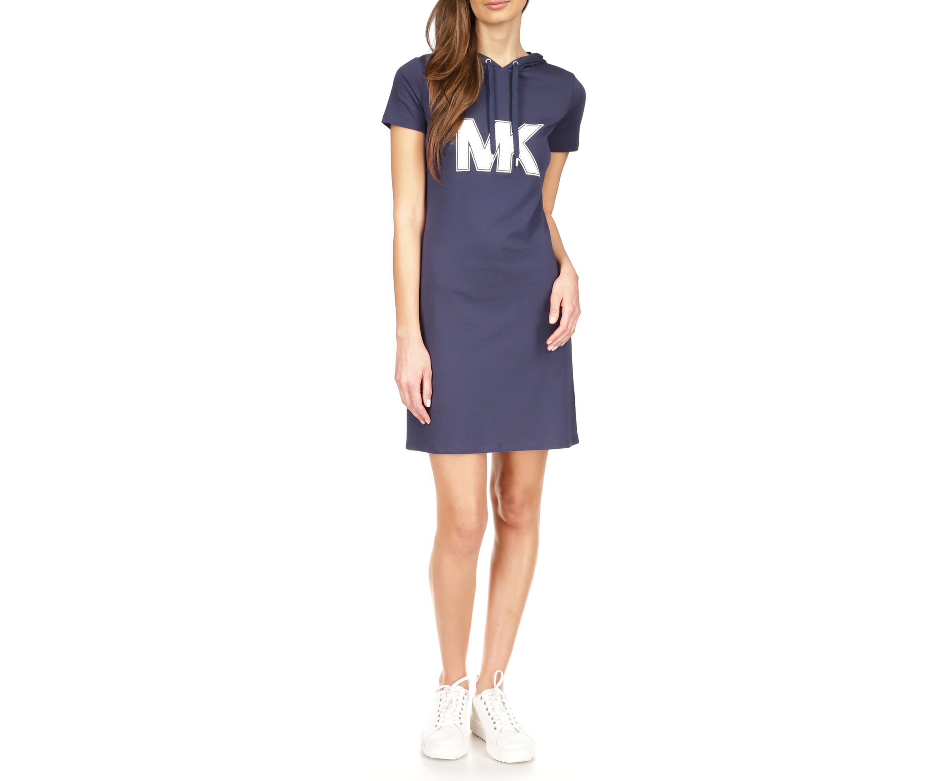 Womens Short Sleeve Logo Graphic Hoodie Dress
