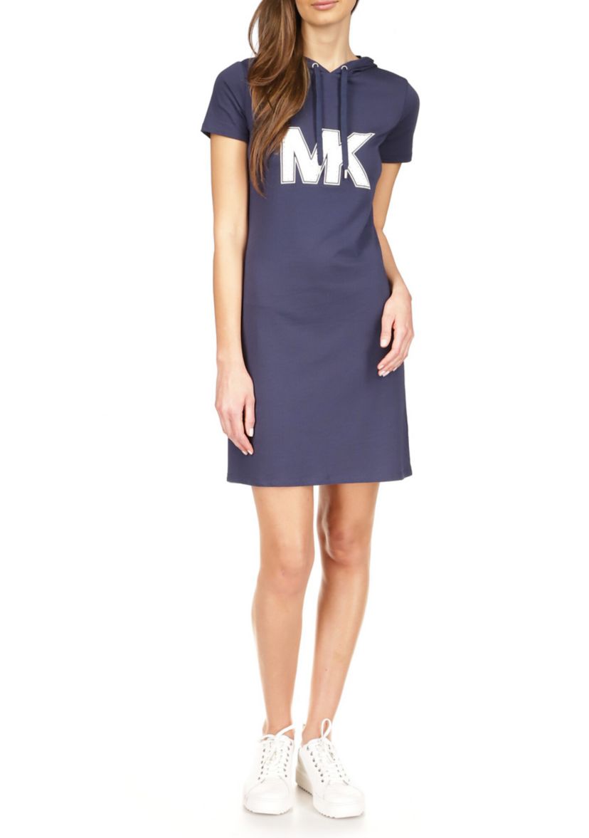 Womens Short Sleeve Logo Graphic Hoodie Dress