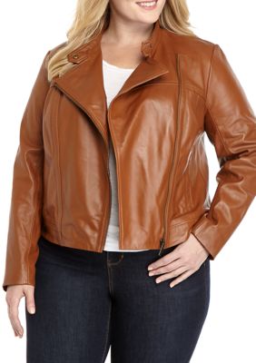 MICHAEL Michael Kors Women's Plus Size Leather Moto Jacket, 1X -  0192877968054