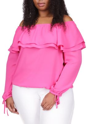 MICHAEL Michael Kors Plus Size Ruffled Off the Shoulder Peasant Blouse ...