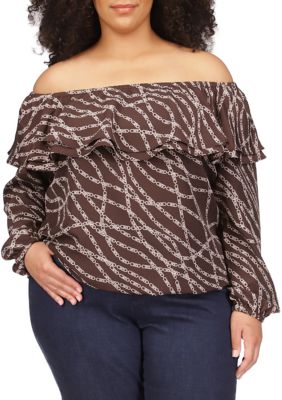 Pinup Fashion Women Plus Size Off The Shoulder Tops Beige Bell
