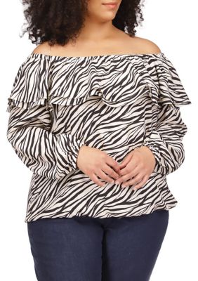 MICHAEL Michael Kors Women's Plus Size Tiger Print Ruffle Peasant Top -  1803007WB94BF8A9Z