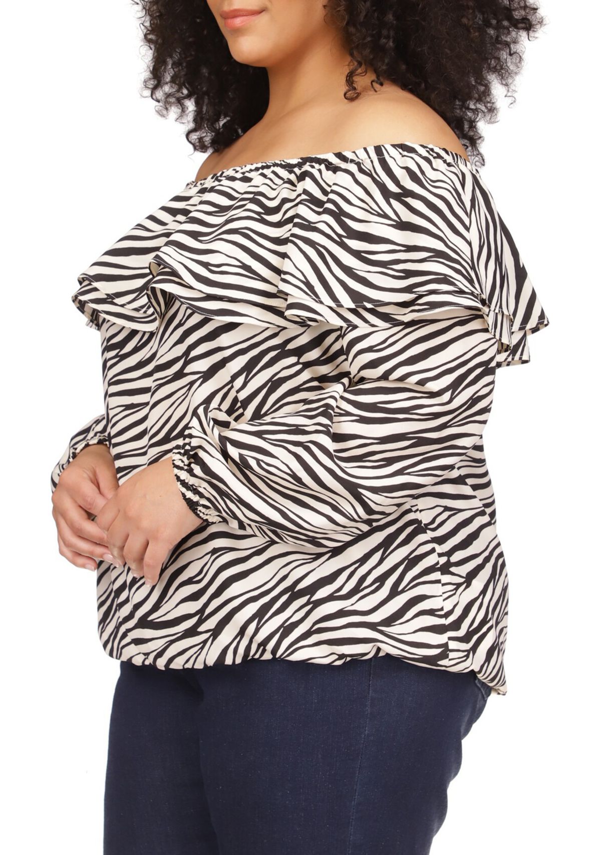 Plus Size Tiger Print Ruffle Peasant Top