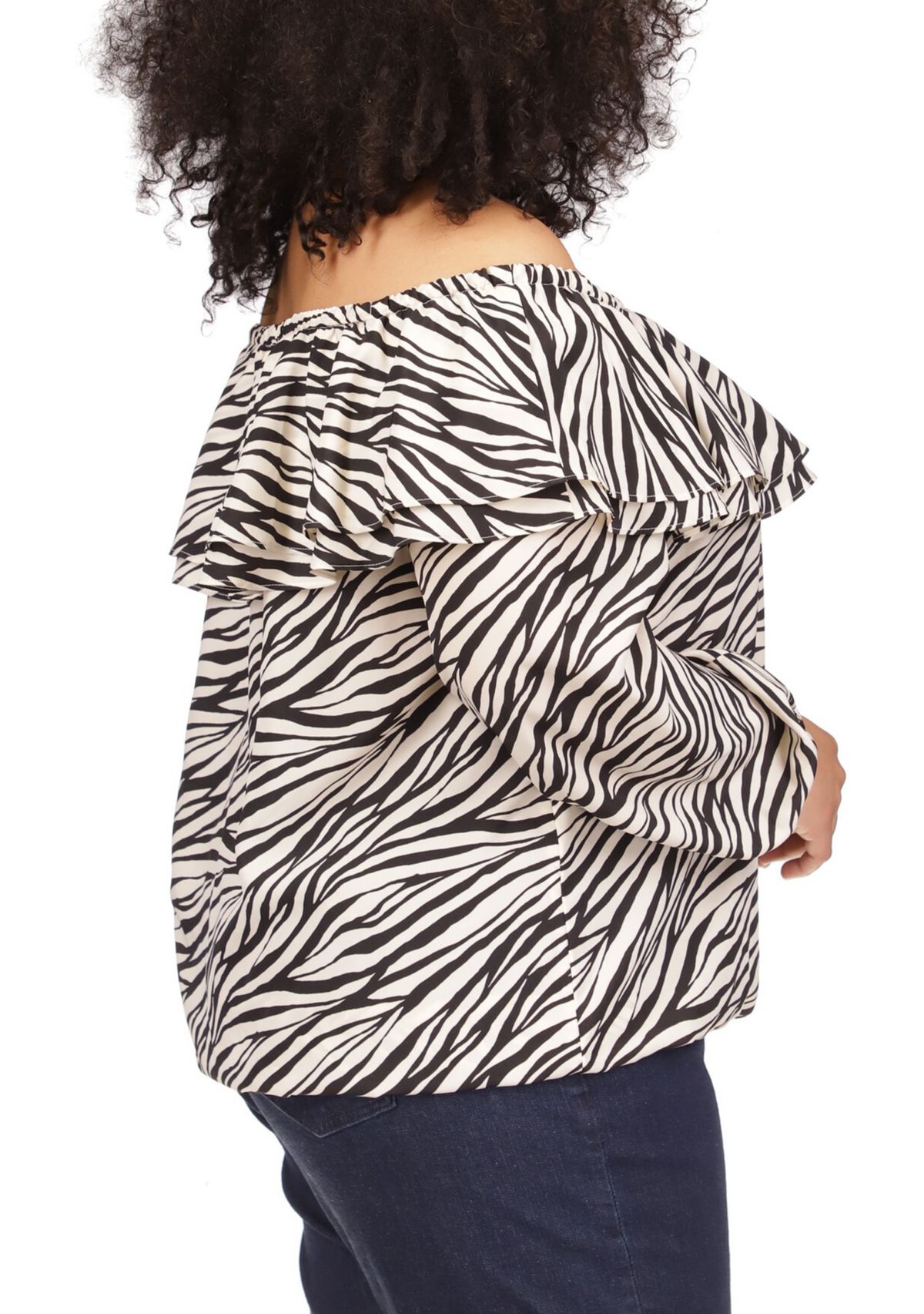 Plus Size Tiger Print Ruffle Peasant Top