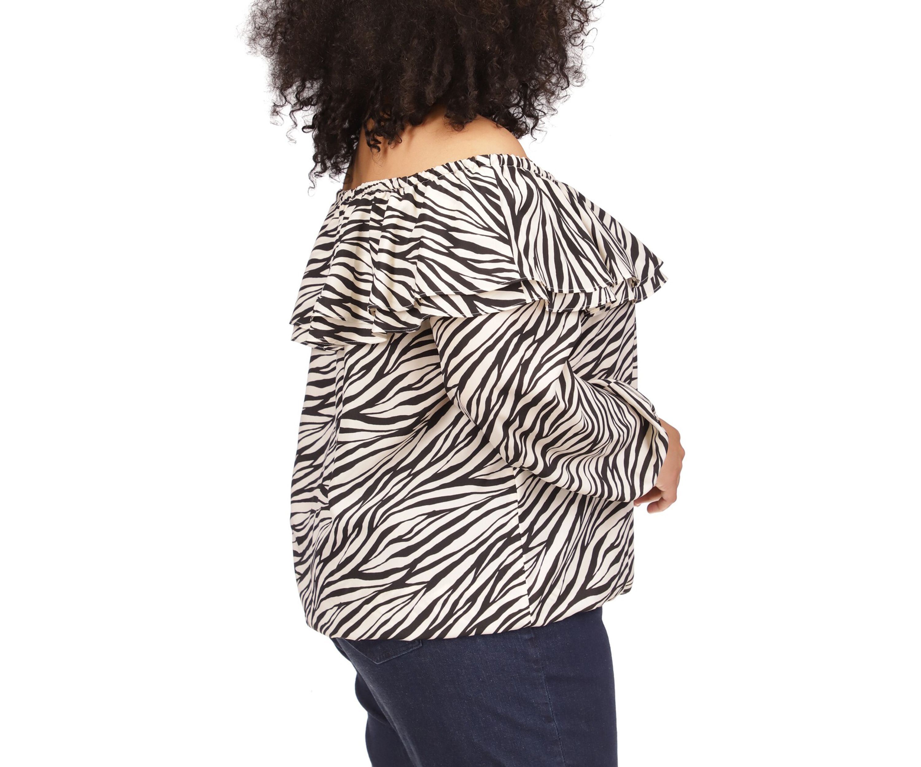 Plus Size Tiger Print Ruffle Peasant Top
