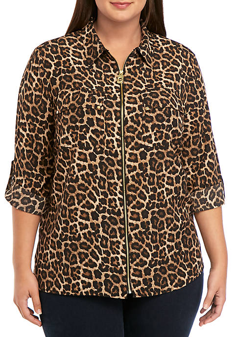 Plus Size Leopard Print Dog Tag Shirt