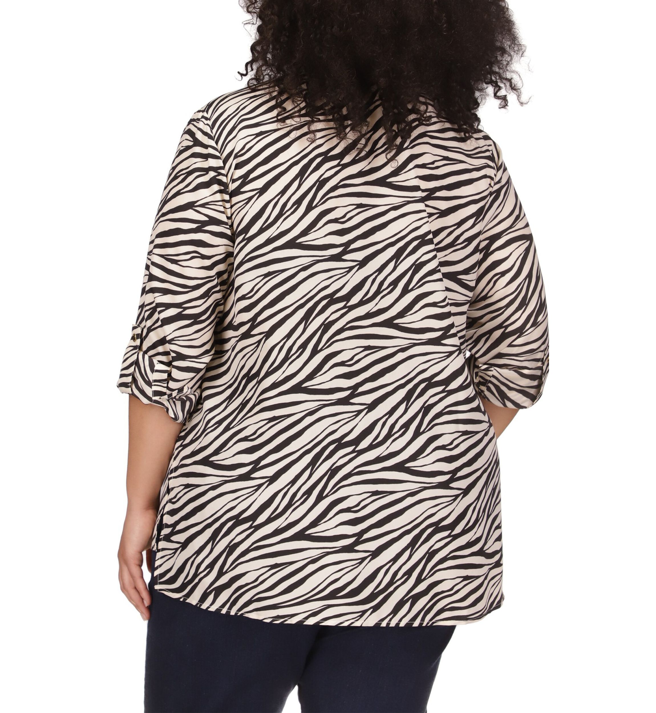Plus Size Zebra Print Dog Tag Woven Shirt 