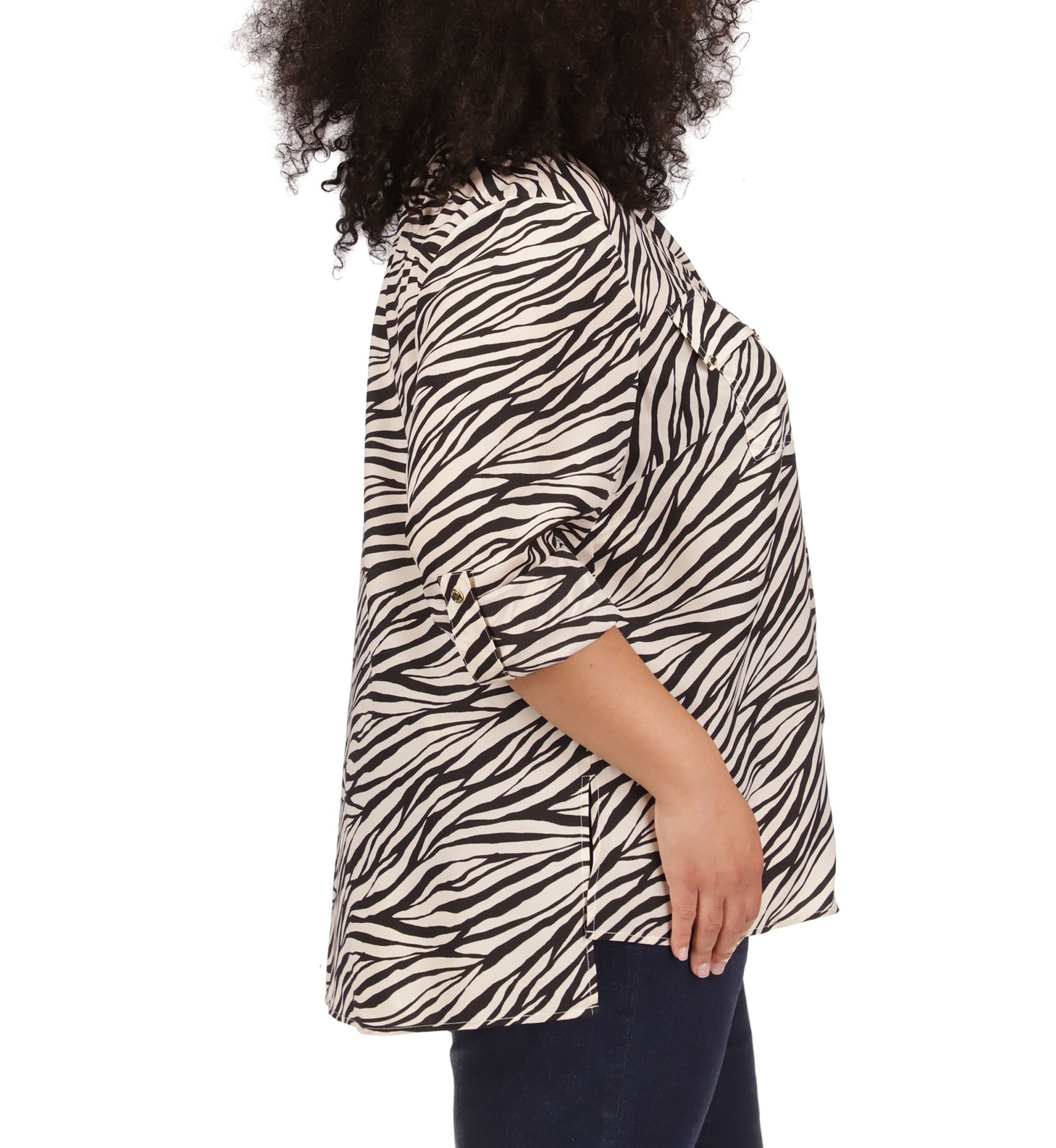 Plus Size Zebra Print Dog Tag Woven Shirt 