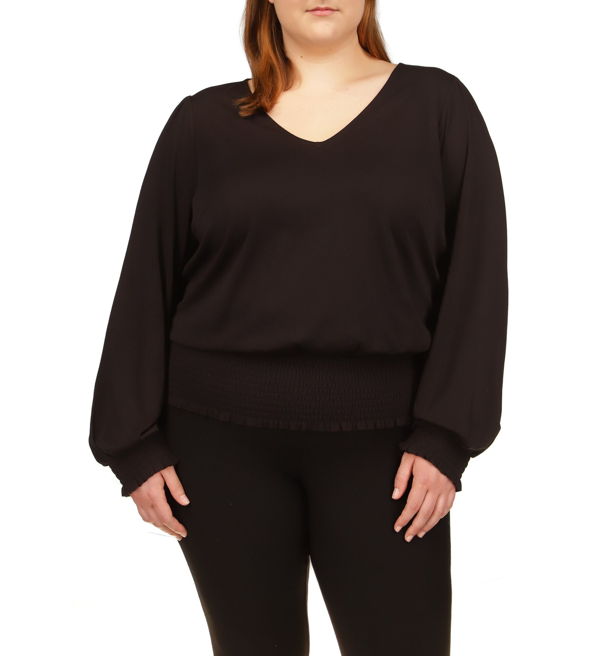 Plus Size Solid Long Sleeve Smock Top