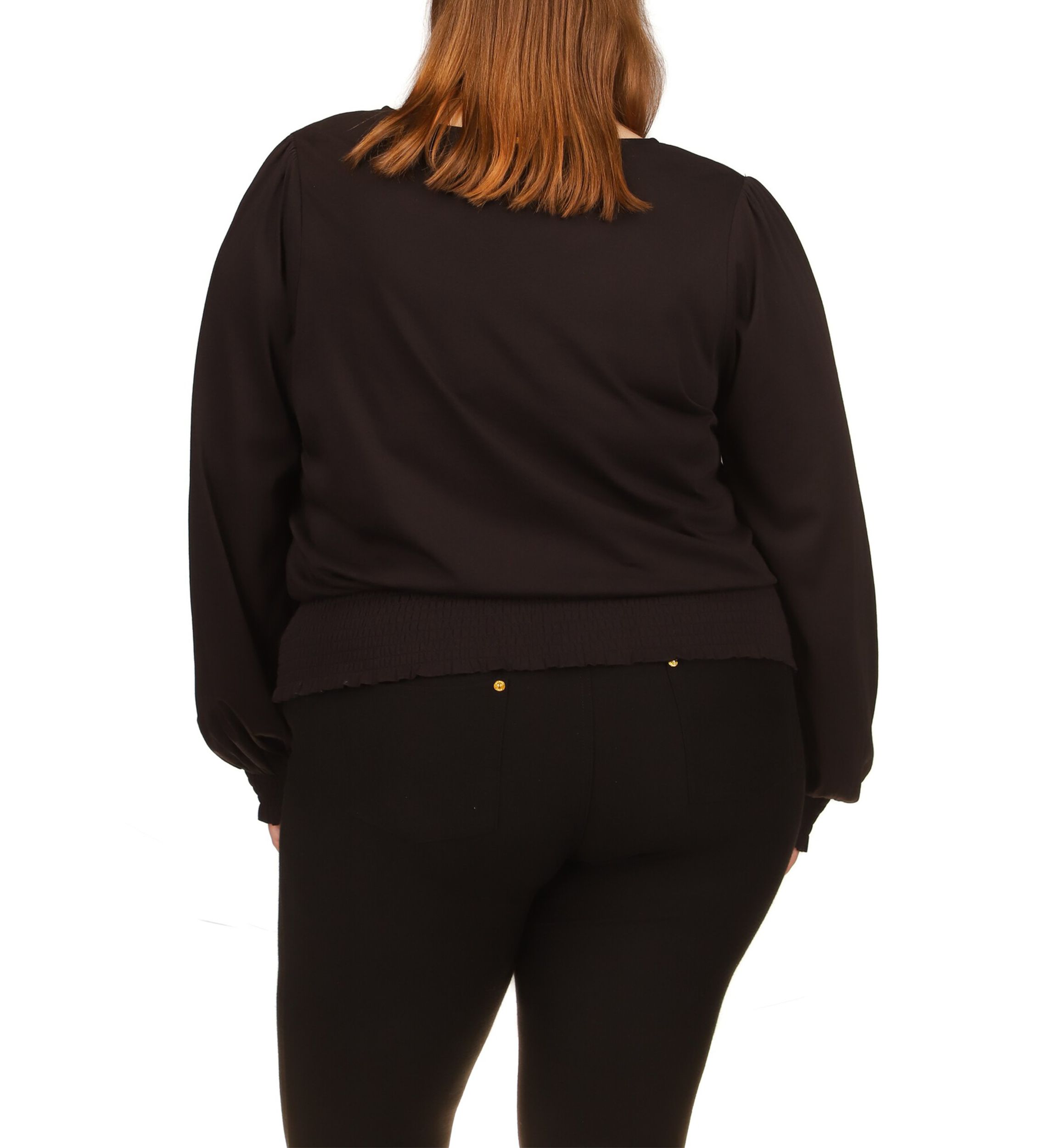 Plus Size Solid Long Sleeve Smock Top