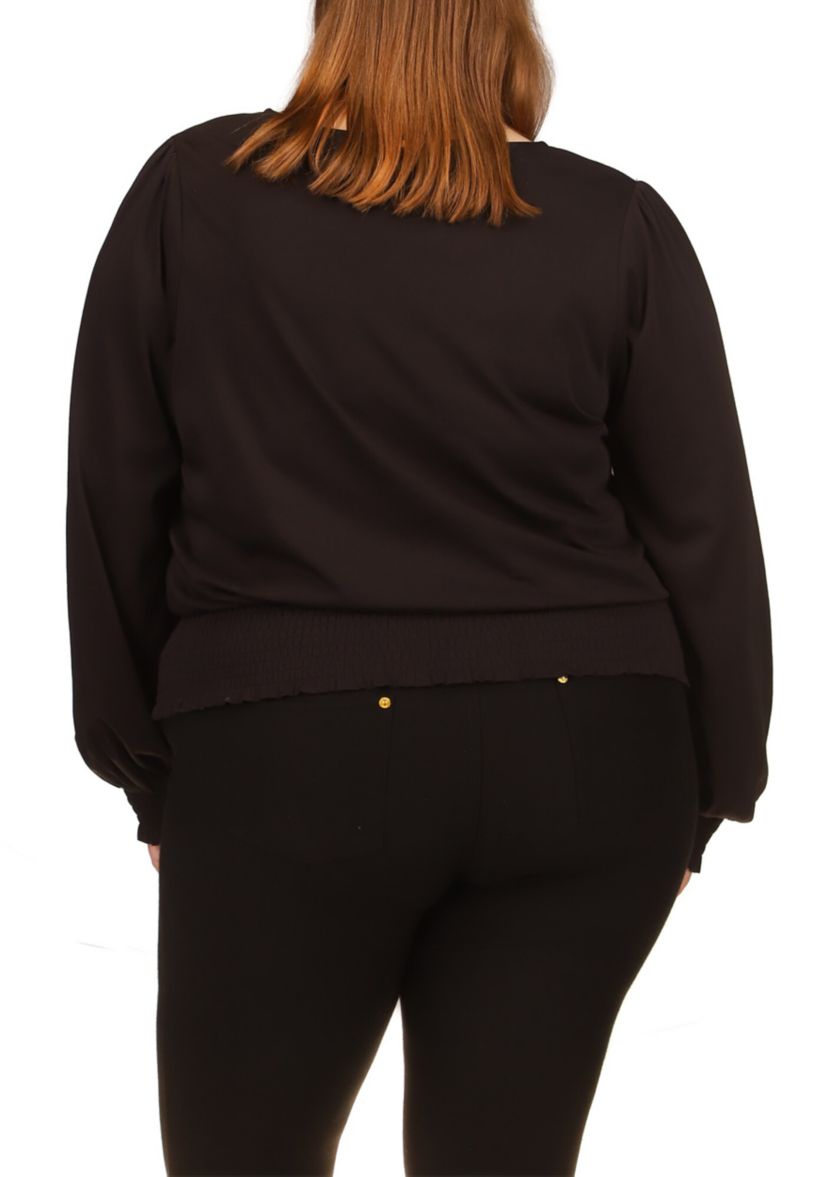 Plus Size Solid Long Sleeve Smock Top