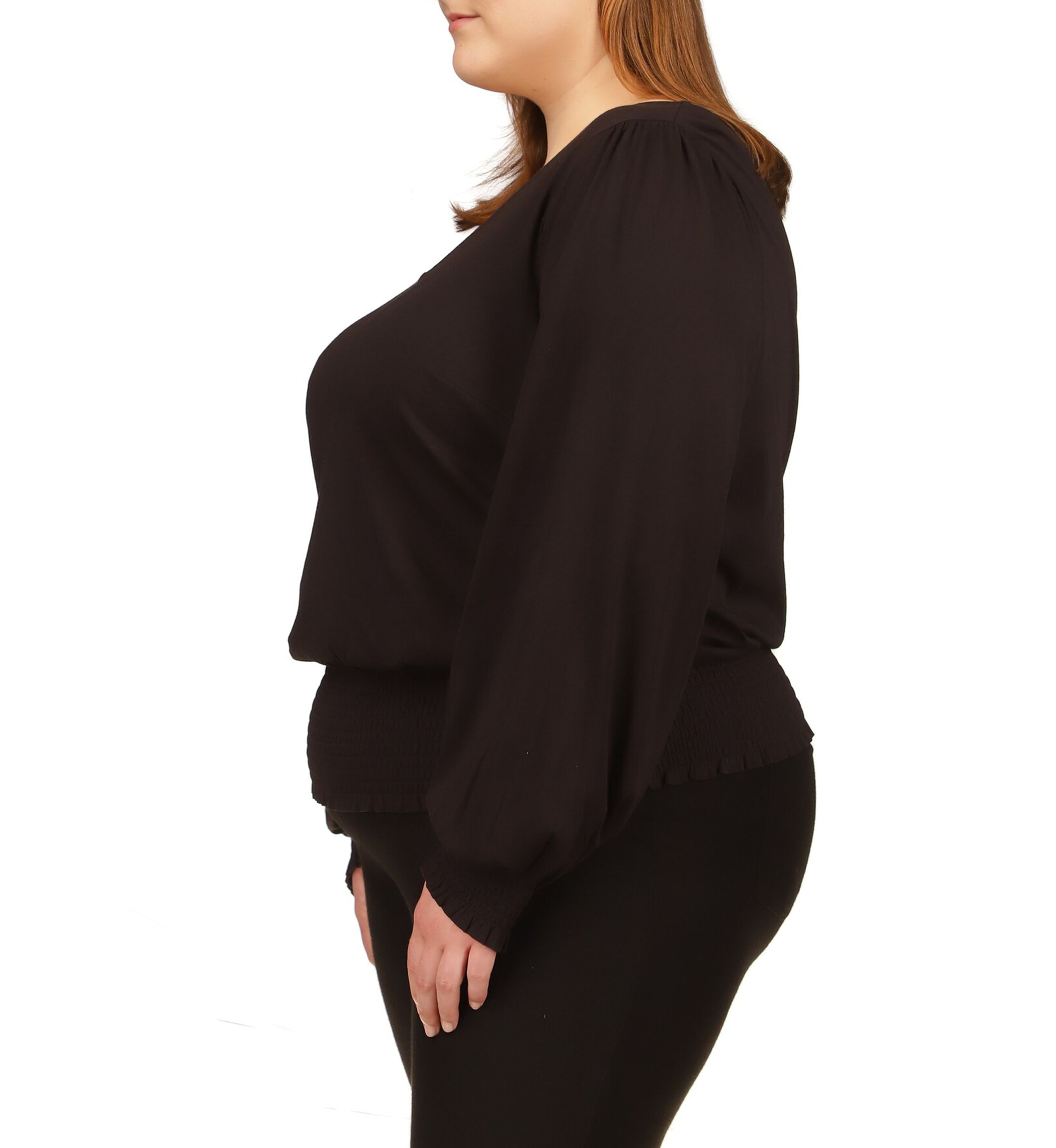 Plus Size Solid Long Sleeve Smock Top