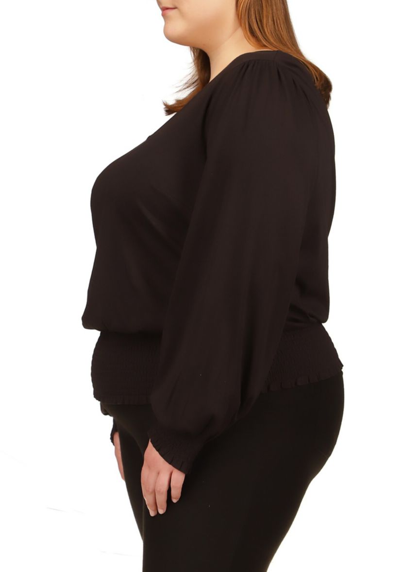 Plus Size Solid Long Sleeve Smock Top