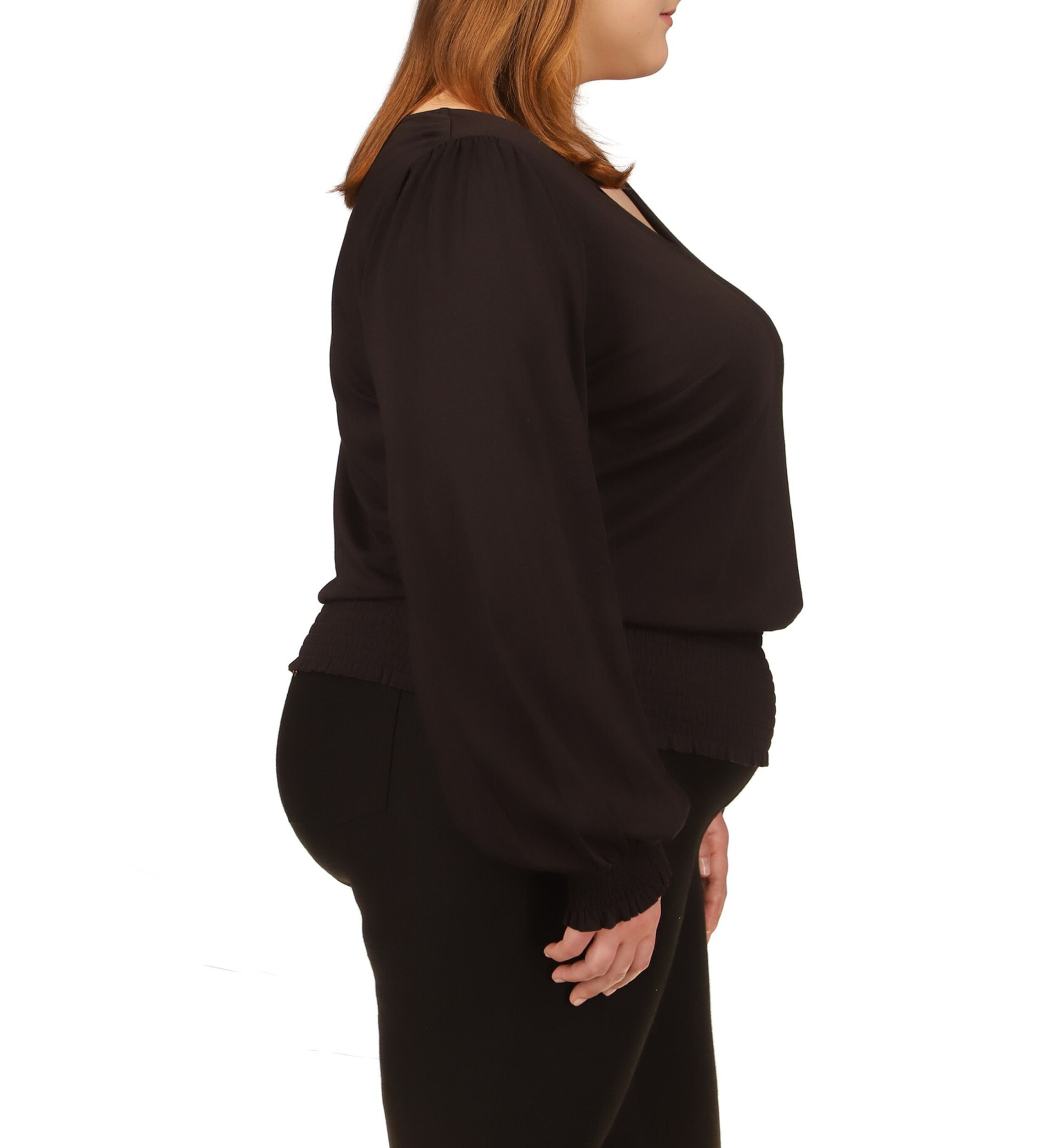 Plus Size Solid Long Sleeve Smock Top