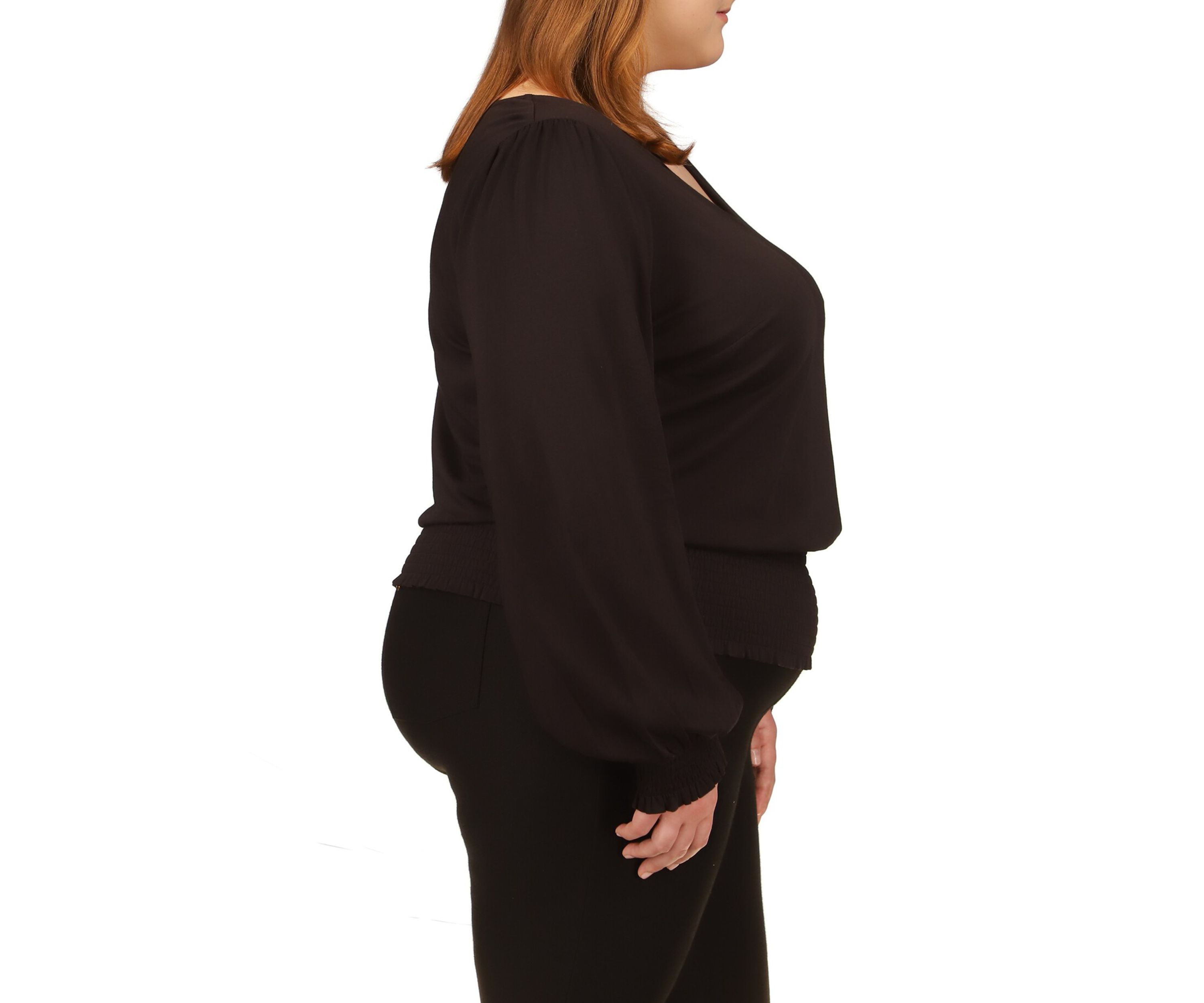 Plus Size Solid Long Sleeve Smock Top