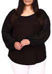 Plus Size Open Round Neck Long Sleeve Top