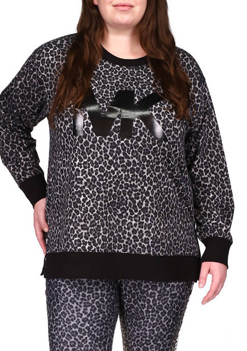Plus Size Cheetah Logo Split Crew Sweater