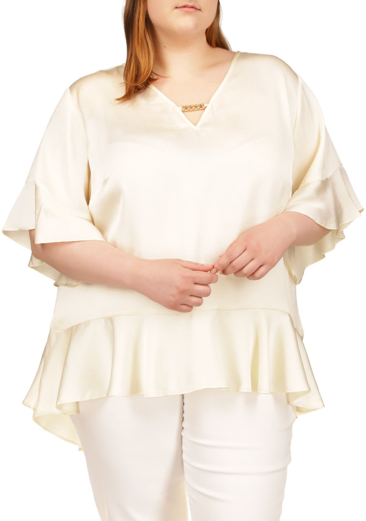 Plus Size Flutter Chain Neck Top