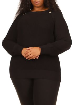 MICHAEL Michael Kors Women's Plus Size Rib Gifting Sweater with Zips, Black -  0196163600666