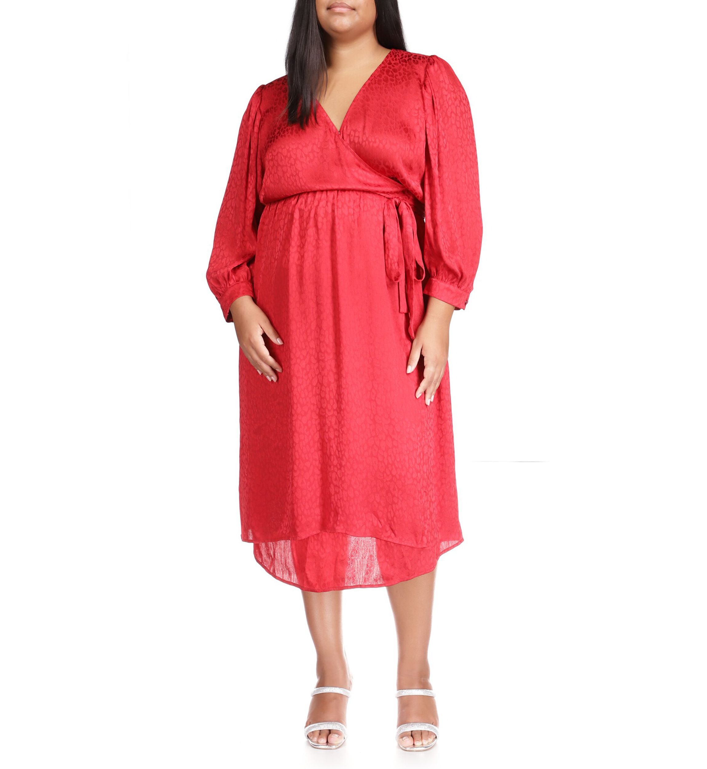 Plus Size Cheetah Jacquard Midi Wrap Dress