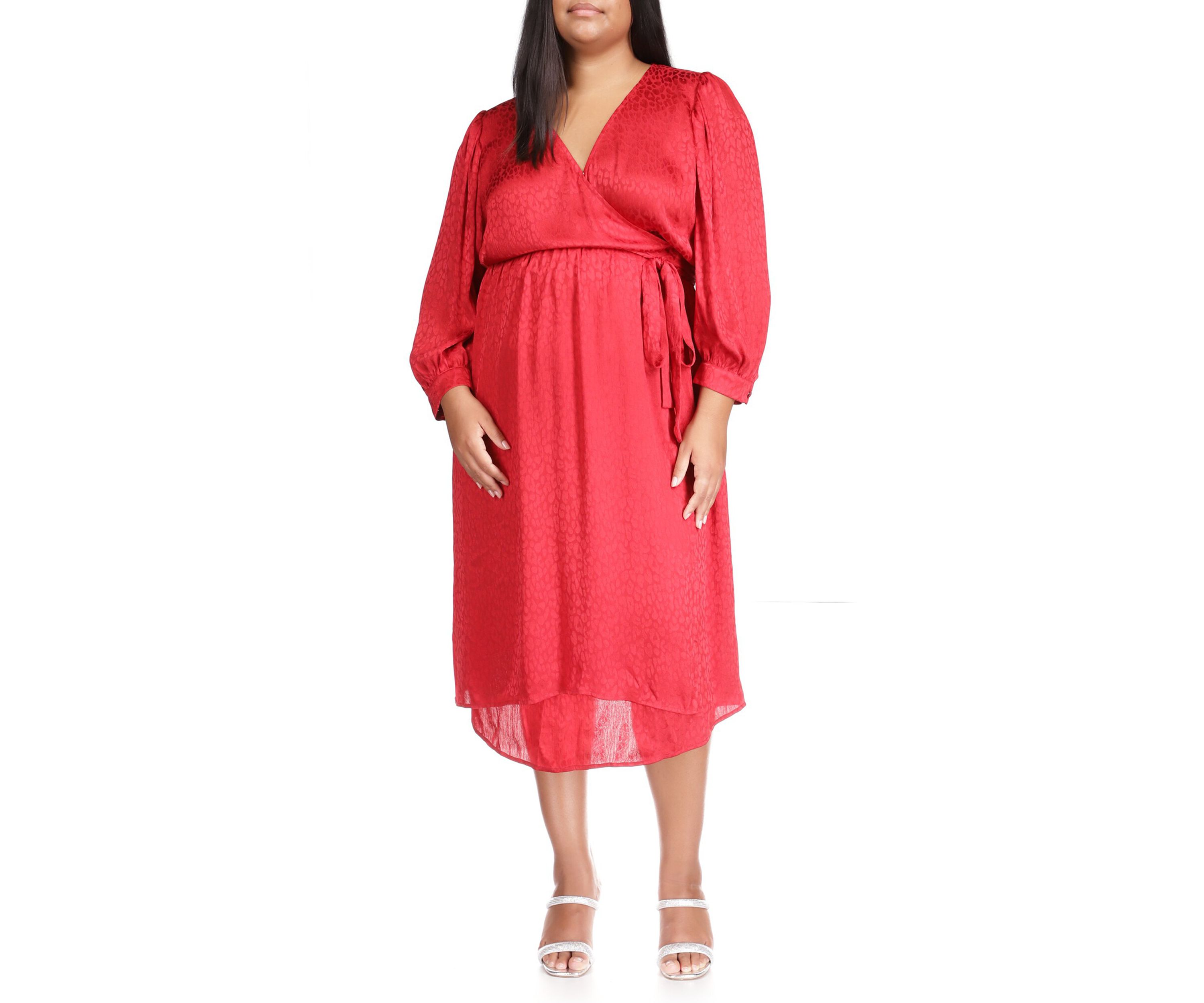 Plus Size Cheetah Jacquard Midi Wrap Dress