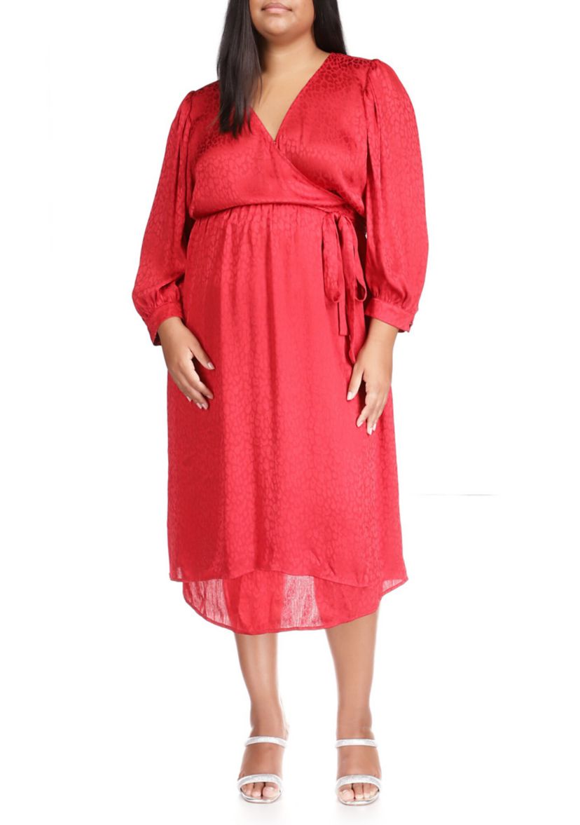 Plus Size Cheetah Jacquard Midi Wrap Dress