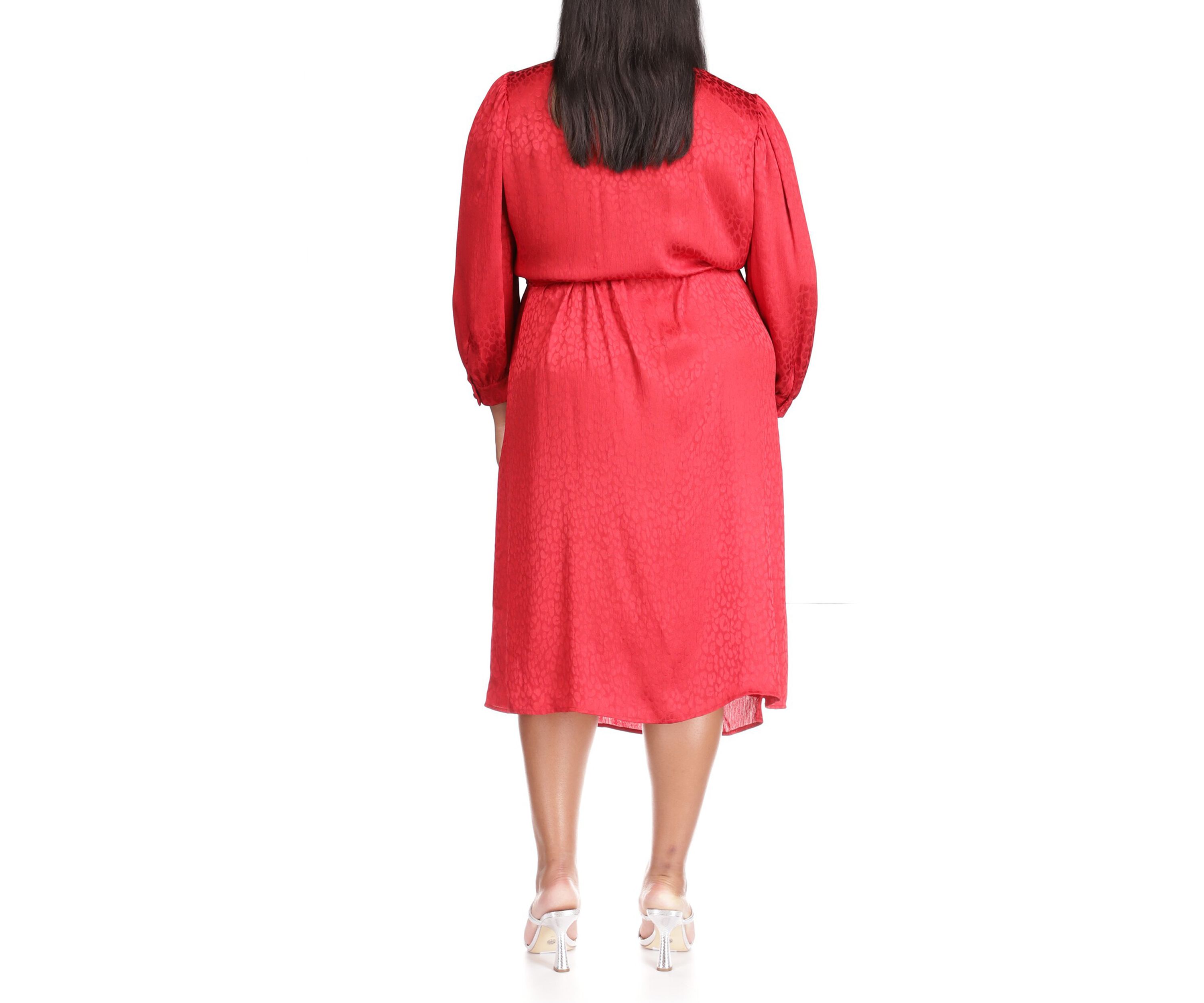 Plus Size Cheetah Jacquard Midi Wrap Dress