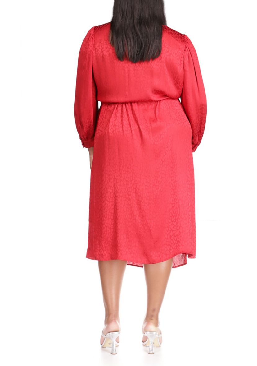 Plus Size Cheetah Jacquard Midi Wrap Dress