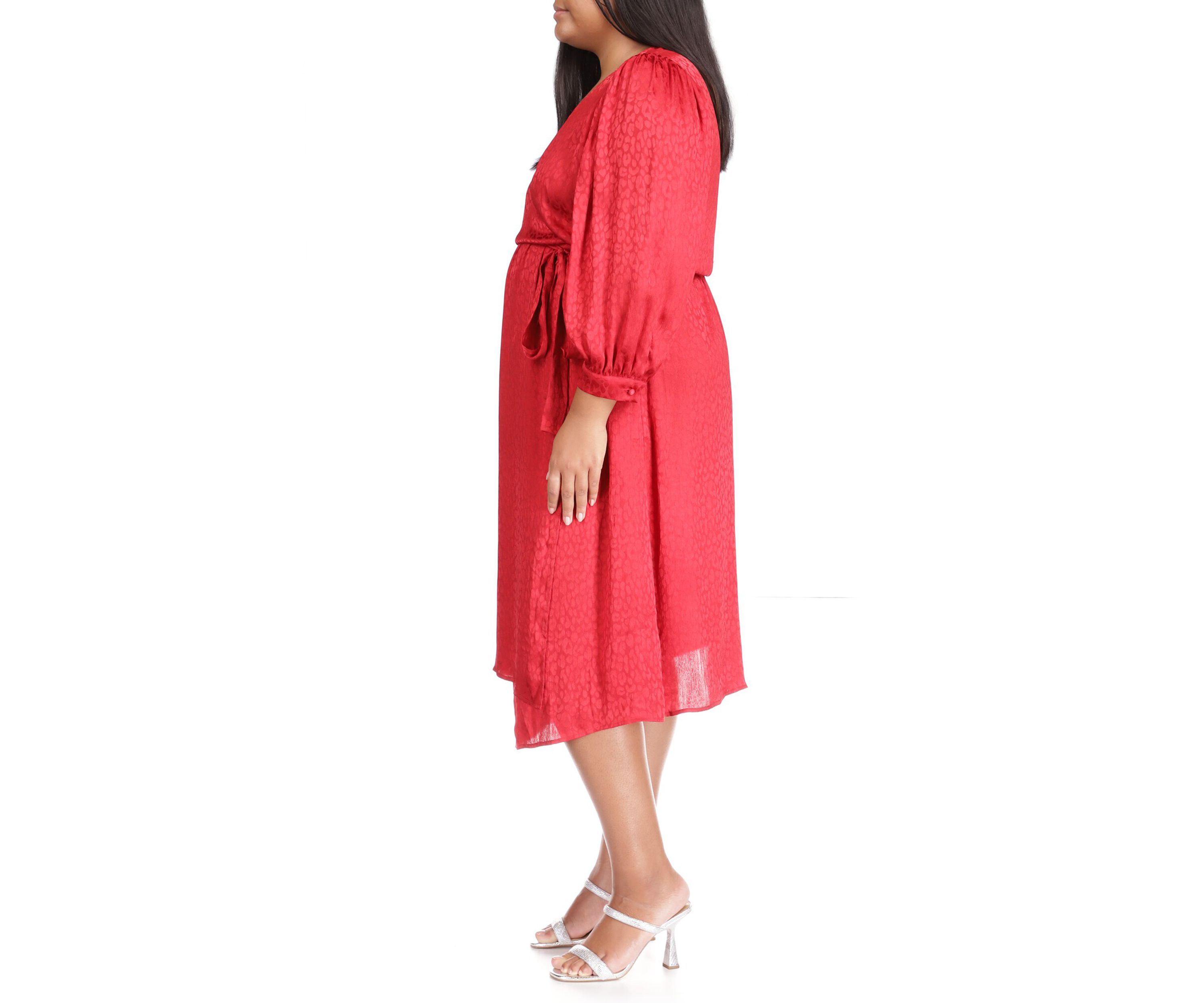 Plus Size Cheetah Jacquard Midi Wrap Dress