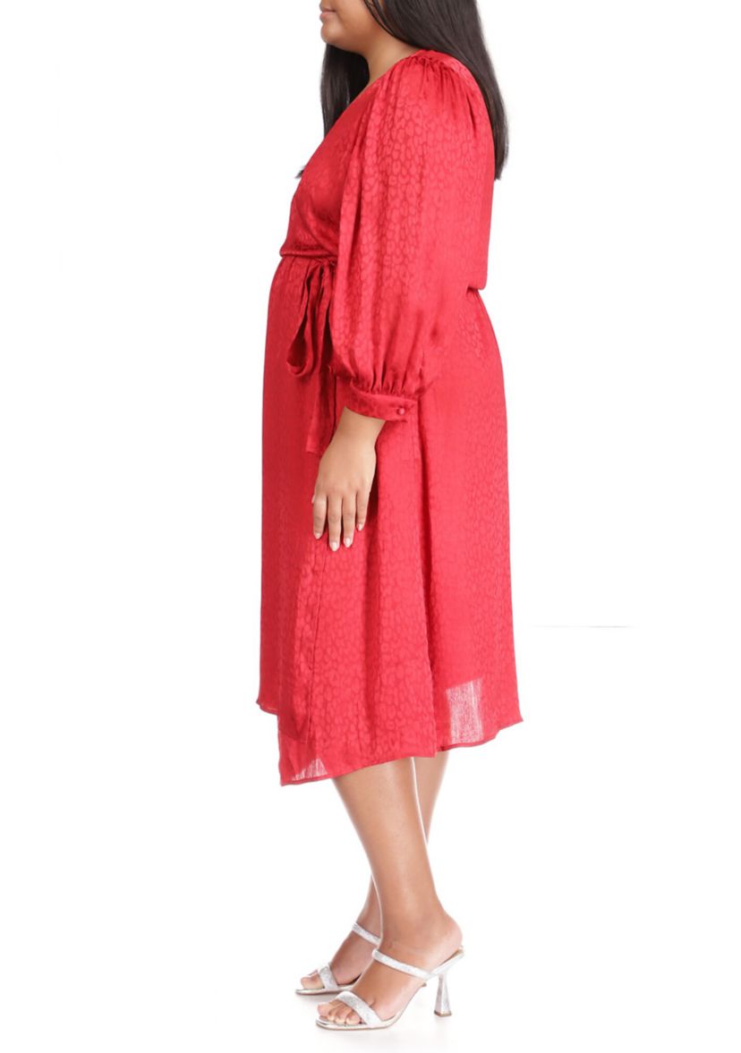 Plus Size Cheetah Jacquard Midi Wrap Dress