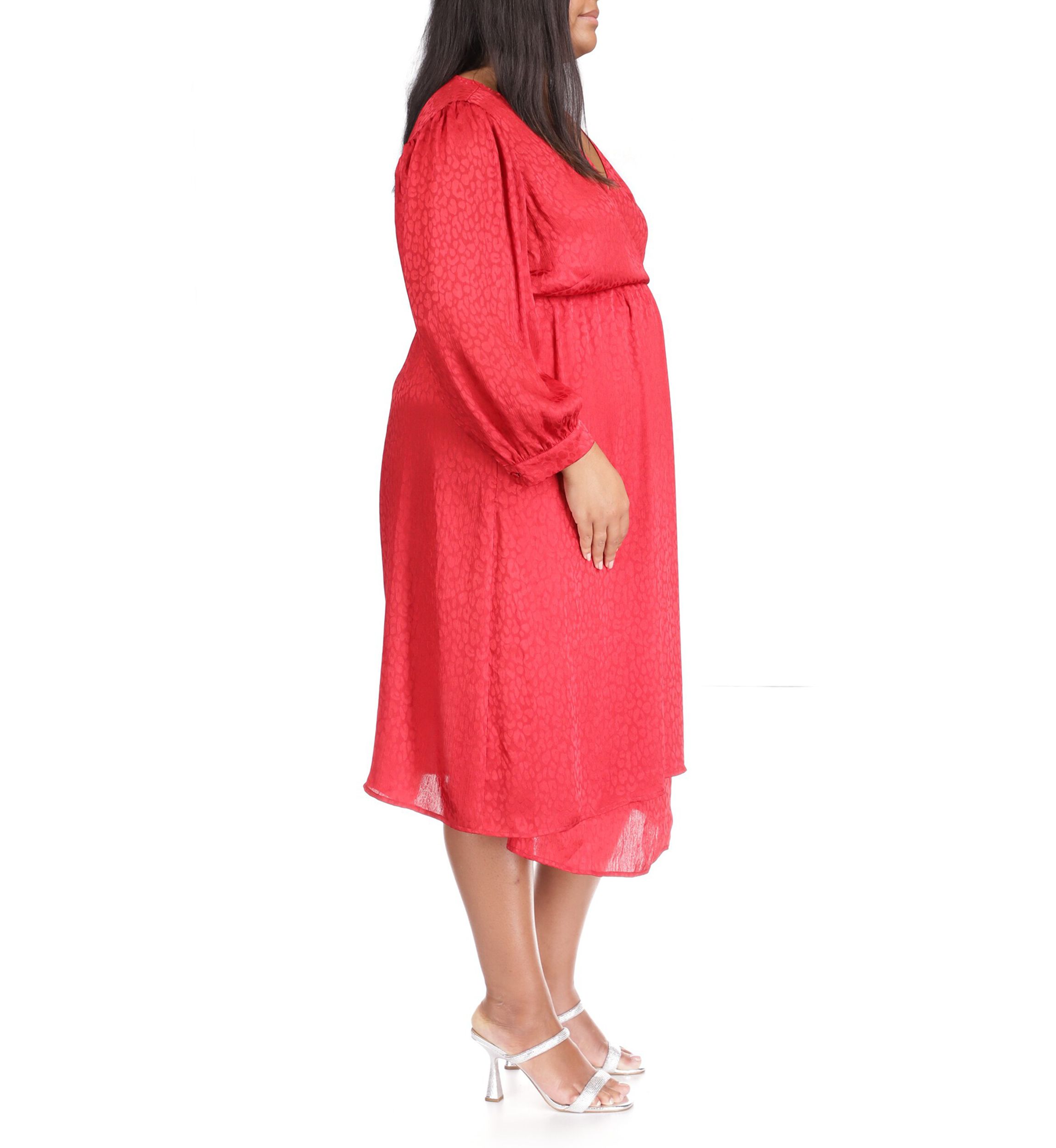 Plus Size Cheetah Jacquard Midi Wrap Dress