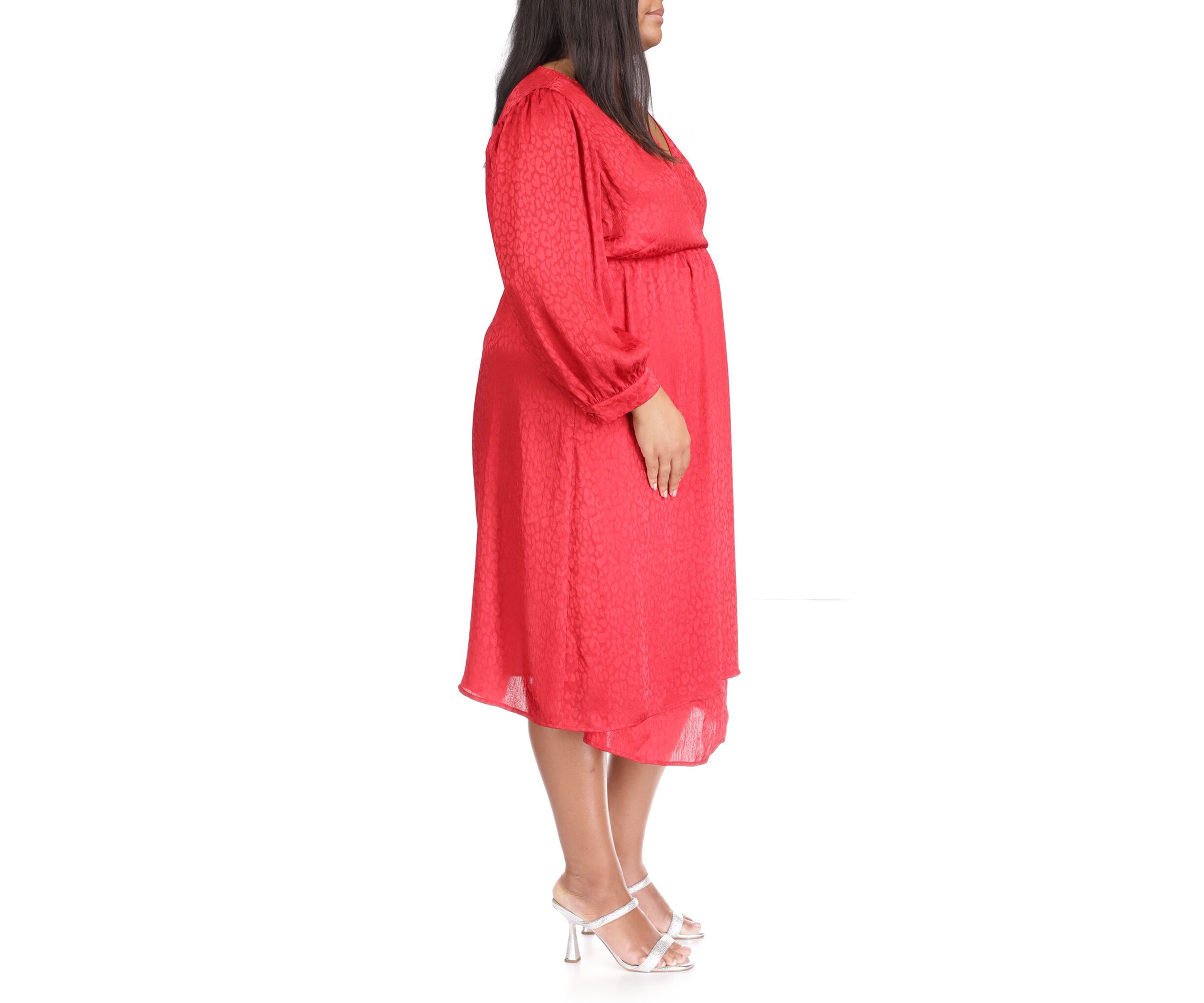 Plus Size Cheetah Jacquard Midi Wrap Dress