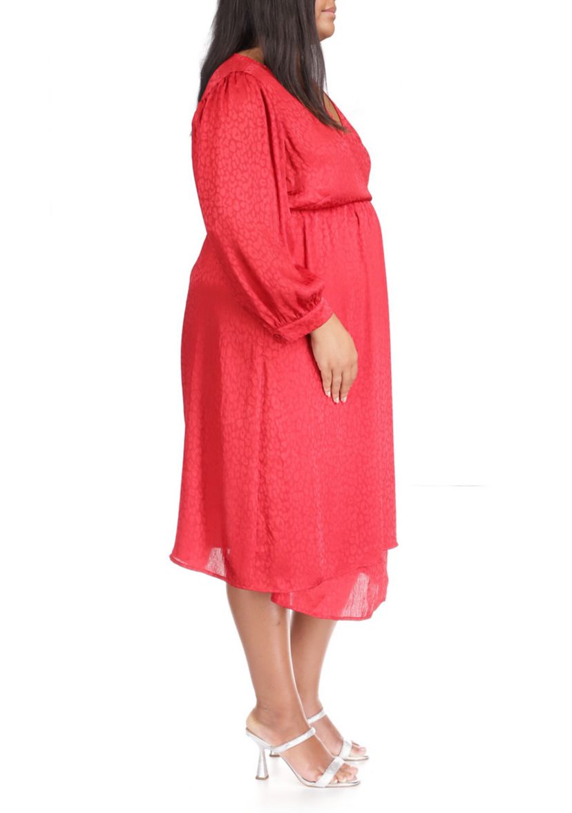 Plus Size Cheetah Jacquard Midi Wrap Dress