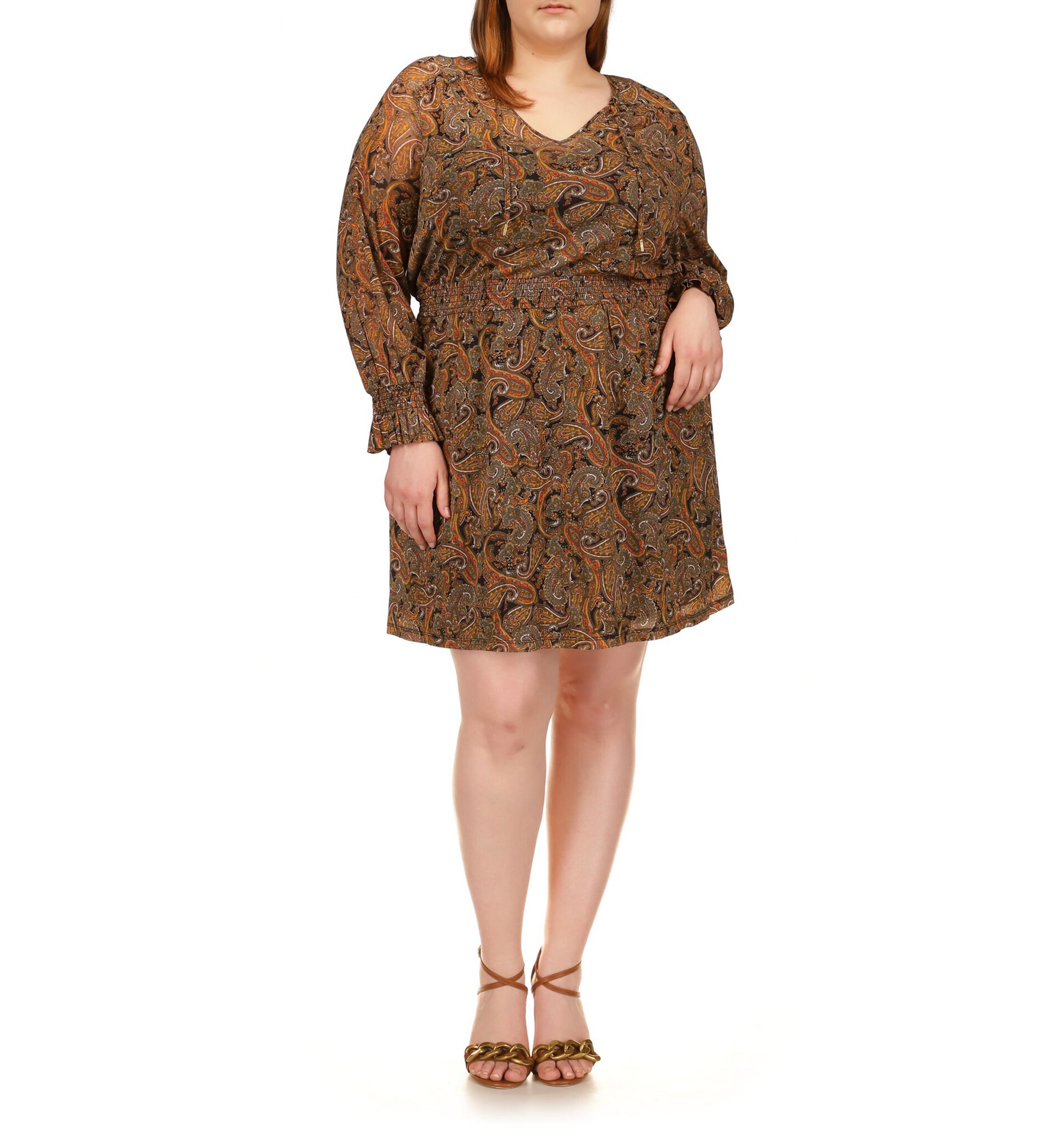 Plus Size Mesh Paisley Peasant Mini Dress