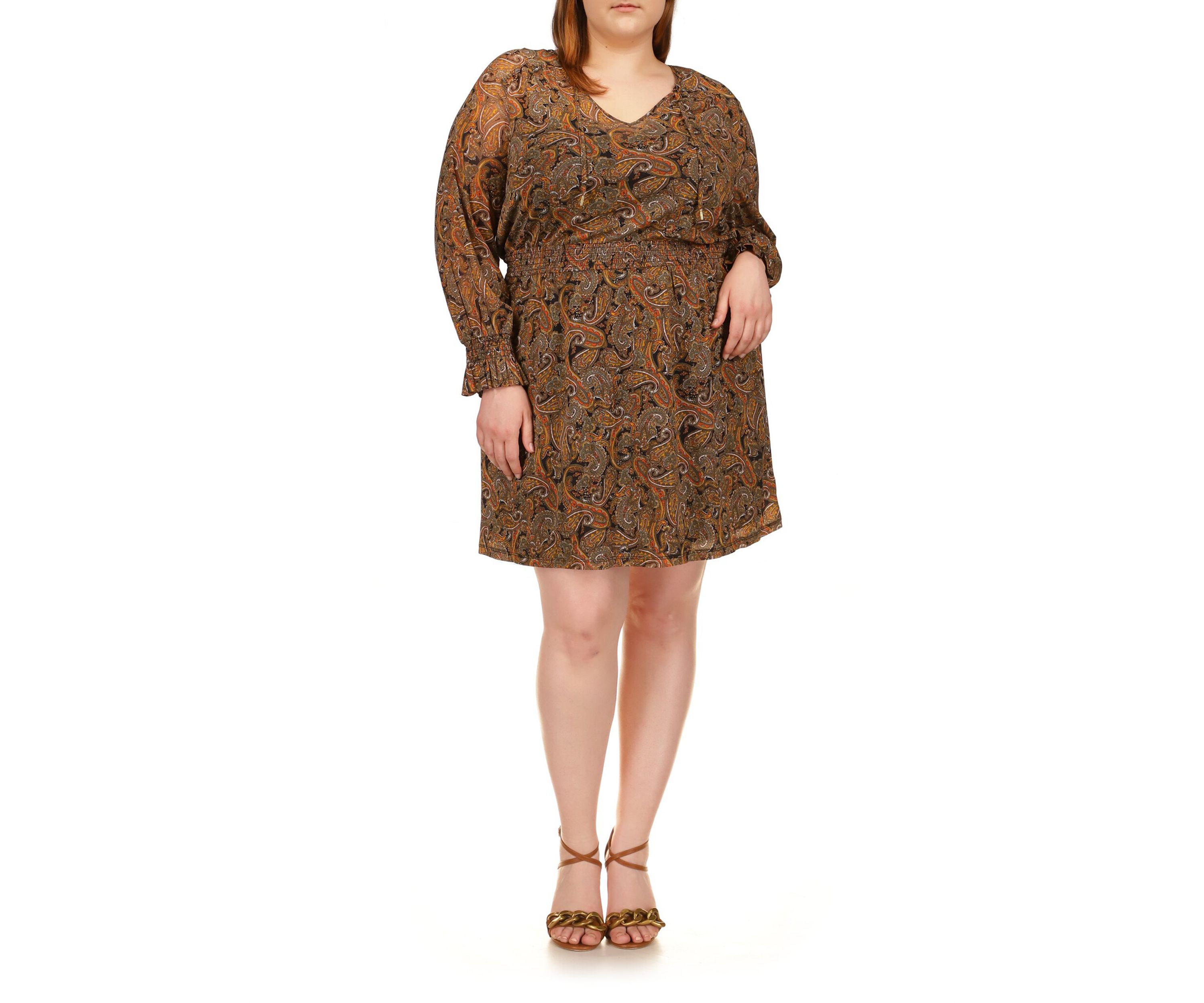 Plus Size Mesh Paisley Peasant Mini Dress